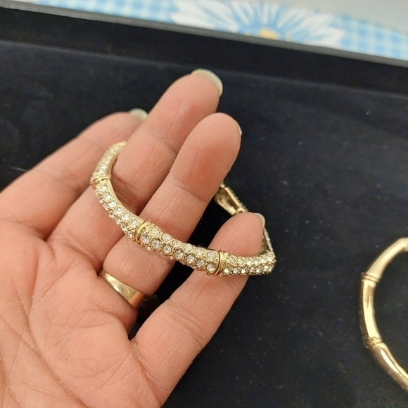 Vintage* NRO Pavé Clear Rhinestone Bracelet with 2nd Gold-tone Bracelet - Picture 2 of 12